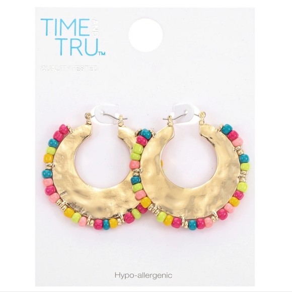 Time and Tru Women's Colorful Beaded Hoop Earrings - Picture 3 of 4